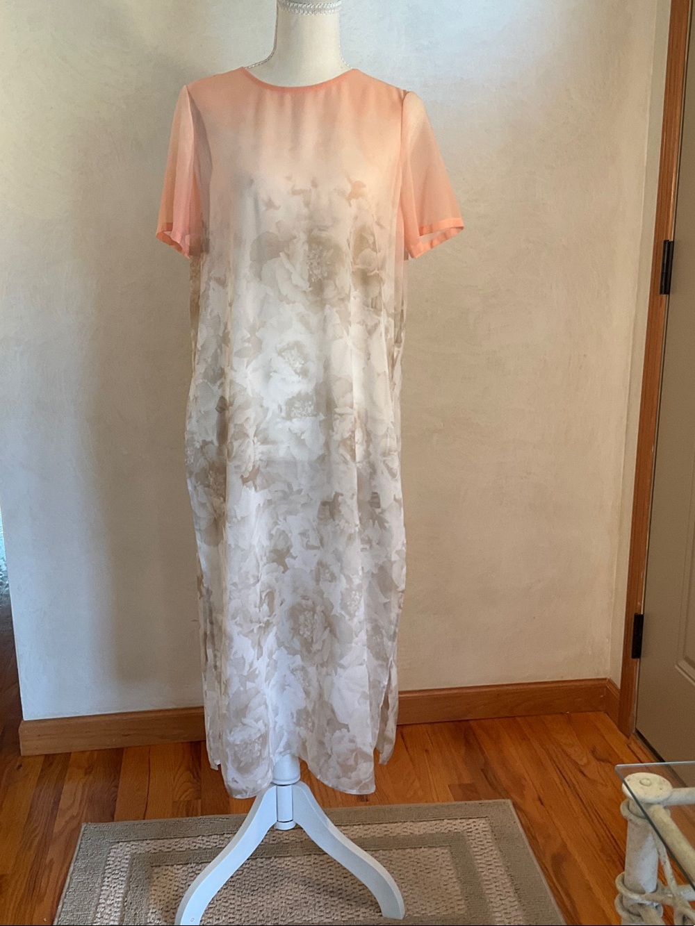 Calvin Klein Peach and Ivory Floral Swim Coverup Maxi